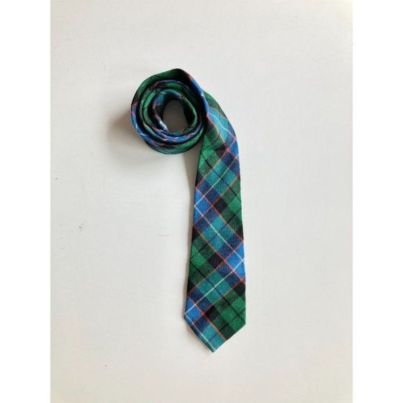Vintage 50's LOCHCARRON of Scotland Blue Green Tartan Plaid 100% New Wool Tie - Picture 2 of 6